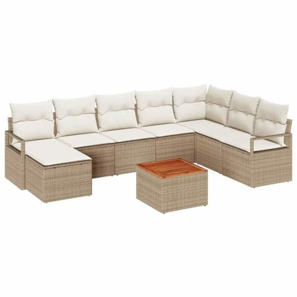Maison Exclusive - 9-delars trädgårdsoff-set i beige polyrotting