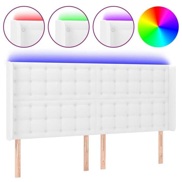 Maison Exclusive - LED Hovedgærde Hvid 183x16x118/128 cm Simililæder