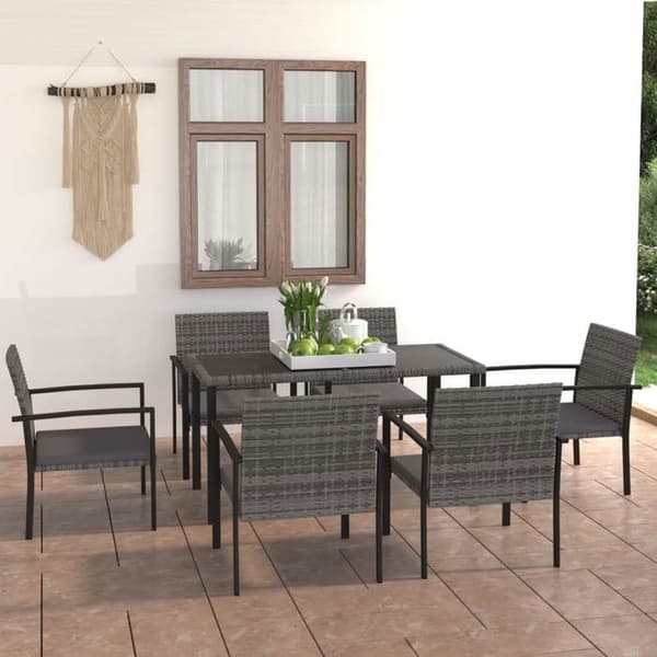 Maison Exclusive - Trädgårdsset 7 delar Flätad resin Grå Grå