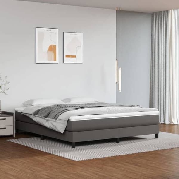 Sengestel - EKSKLUSIV HUS - 180x200 cm - Syntetisk læder - Lamelseng - Grå Grå
