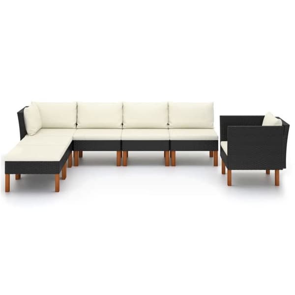 Maison Exclusive - Havegruppe 7 stk. Vævet harpikstræ og eucalyptus træ Sort