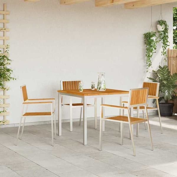 Maison Exclusive - Trädgårdsstol 4 st Massivt teakträ och rostfritt stål