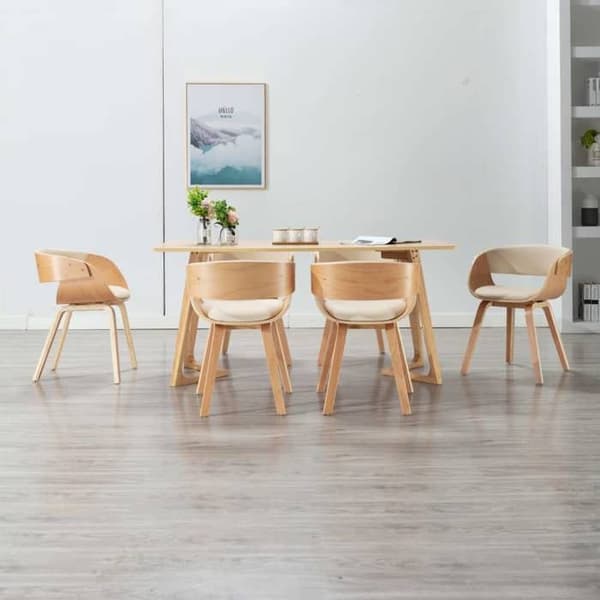 Maison Exclusive - Matstolar set om 6 krämfärgad böjd trä och konstläder Grädde