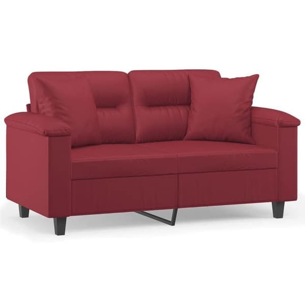 Maison Exclusive - Soffa 2 platser med bordeaux kuddar 120 cm konstläder