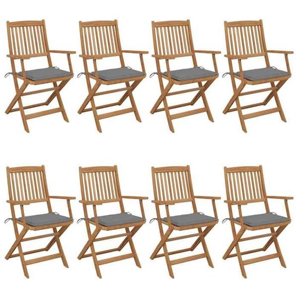 Trädgårdsstol - Set om 8 Maison Exclusive - Fällbara - Akaciaträ - Grå kuddar grå