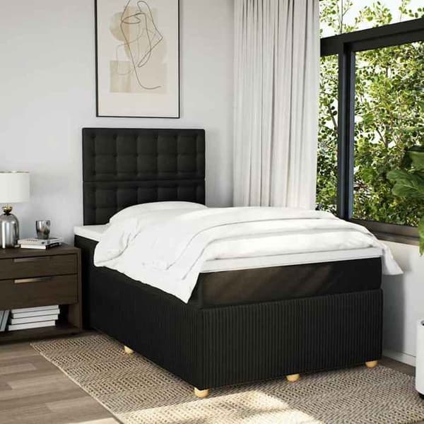 Maison Exclusive - Seng med lameller og madras Sort 120x200 cm Stof