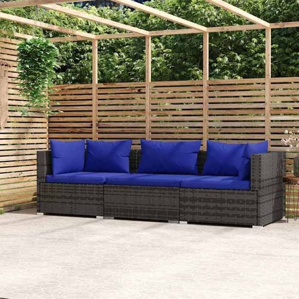 Maison Exclusive - Soffa 3 platser med grå kuddar i flätad resin Grå