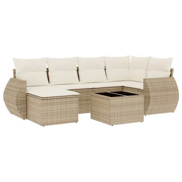 Maison Exclusive - Trädgårdsmöbler med kuddar 7 delar beige flätad resin