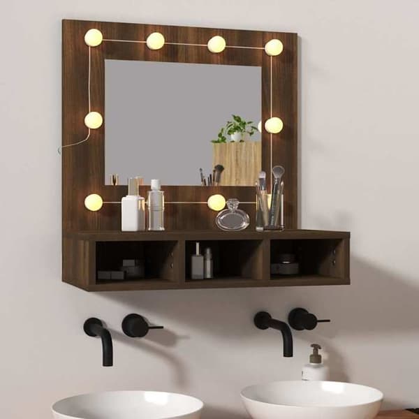 Maison Exclusive - Spejlskab med LED Egetræ brun 60x31,5x62 cm
