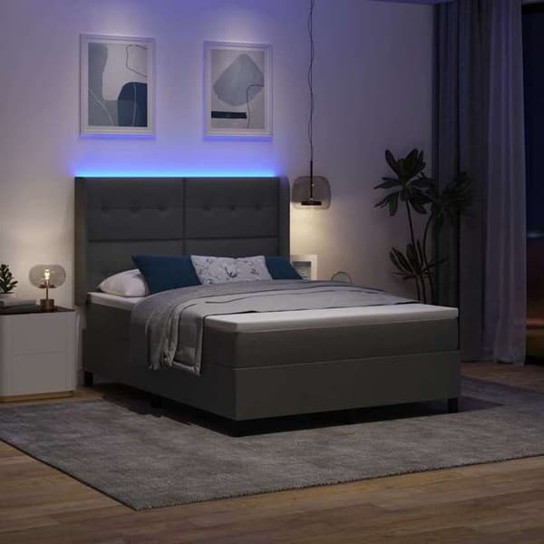 Maison Exclusive - LED-fjeder seng Mørkegrå 140 x 200 cm stof