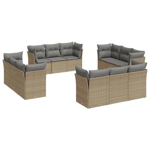 Maison Exclusive - Trädgårdsmöbler med kuddar 12 delar beige flätad resin