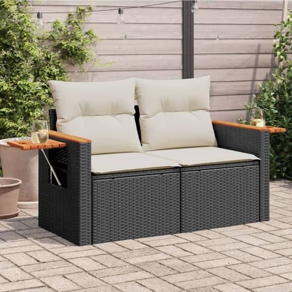 Maison Exclusive - Trädgårdsoffa med kuddar 2 platser svart flätad resin