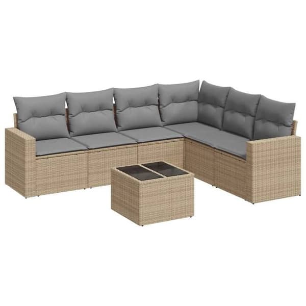 Maison Exclusive - Trädgårdsmöbler med kuddar 7 delar beige flätad resin