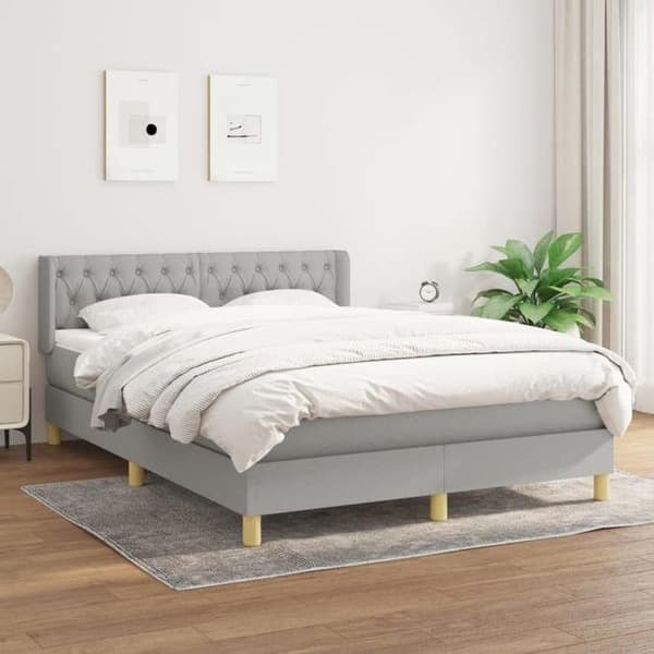 Maison Exclusive - Sengebund med lameller og madras Lys grå 140x200cm Stof