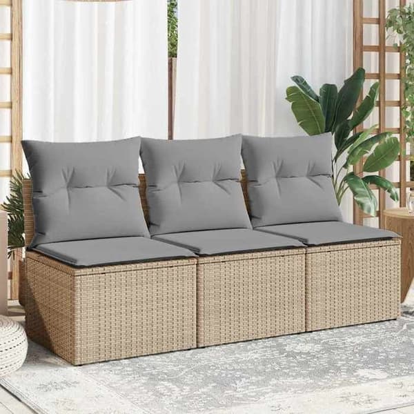Maison Exclusive - Trädgårdsoffa med kuddar 3 platser beige flätad resin beige