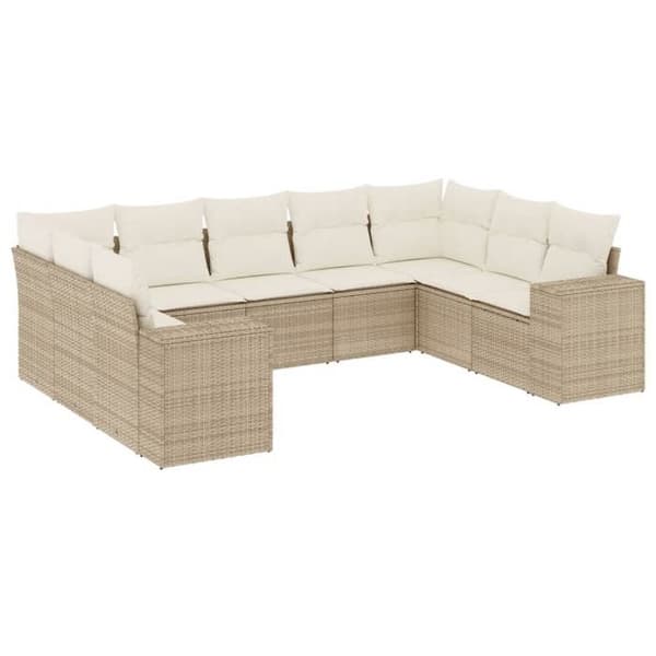 Maison Exclusive - Trädgårdsmöbler med kuddar 9 delar beige flätad resin