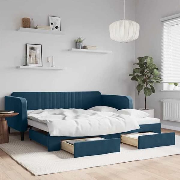 Vuodesohva - MAISON EXCLUSIVE - 100x200 cm - vuodevaatelaatikolla - 2 laatikkoa - sininen sametti Blå
