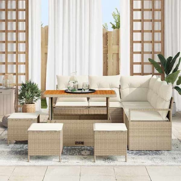 Maison Exclusive - 9 osan beige polyrottinkinen puutarhakalustesetti