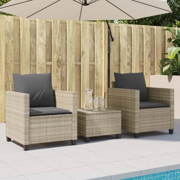 Maison Exclusive - Bistro-set 3 delar med ljusgrå kuddar i flätad resin
