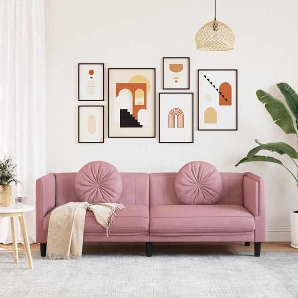 Maison Exclusive - 3-paikkainen vaaleanpunainen samettisohva tyynyillä