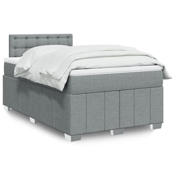 Maison Exclusive - Sengebund med lameller og lysegrå madras 120x190 cm stof