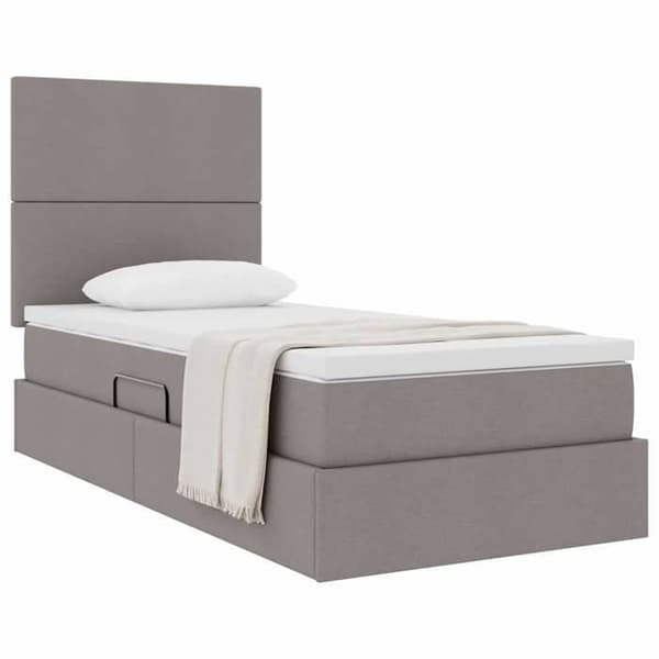 Sengestel med madras - EKSKLUSIV HUS - Sideopbevaring - Hydraulisk - 90x190 cm - Taupe Mol