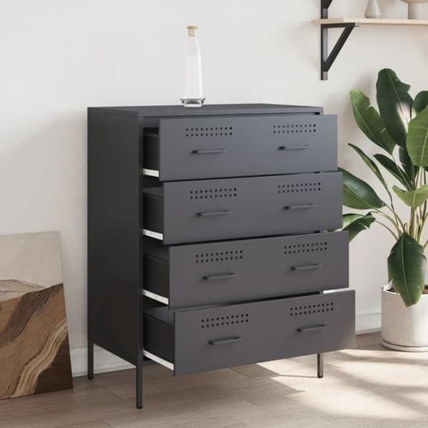 Buffet - EKSKLUSIVT HUS - 68x39x89 cm - Antracit - Stål - 4 skuffer antracit
