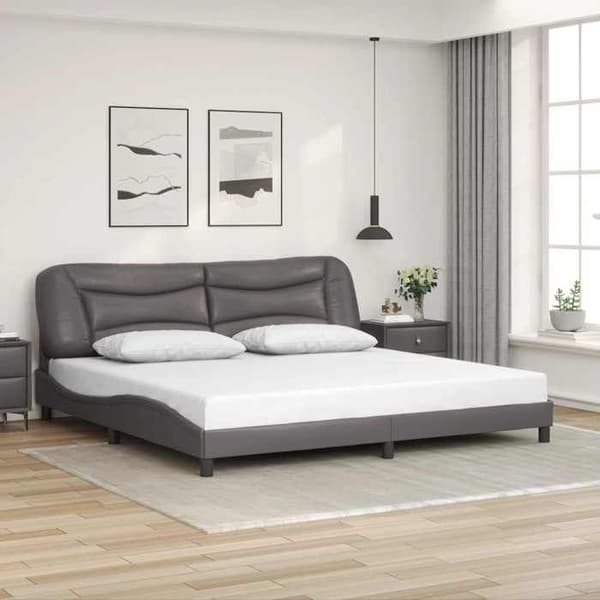 Sengestel - EKSKLUSIV HUS - Hvar - 200x200 cm - Grå kunstlæder - Lamelseng Grå