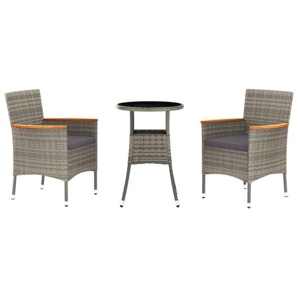 Maison Exclusive - Trädgårdsbistro-set 3 delar med gråa kuddar i polyrotting