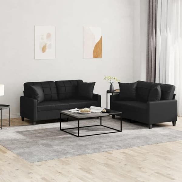 Maison Exclusive - Sæt af 2 sofaer med sorte kunstlæderpuder