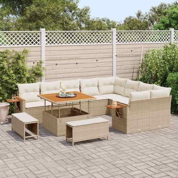 Maison Exclusive - 12 osan puutarhakalustesarja, beige polyrottinki beige