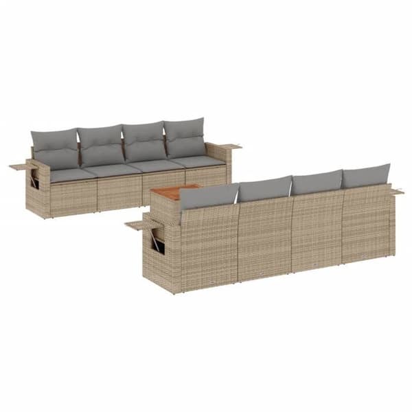 Maison Exclusive - Trädgårdsmöbler med kuddar 9 delar beige flätad resin