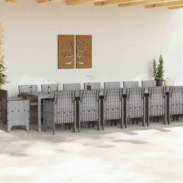 Trädgårds matsalsset - EXKLUSIV HEM - 17 delar - Poly rattan - Grå - 400 x 100 cm