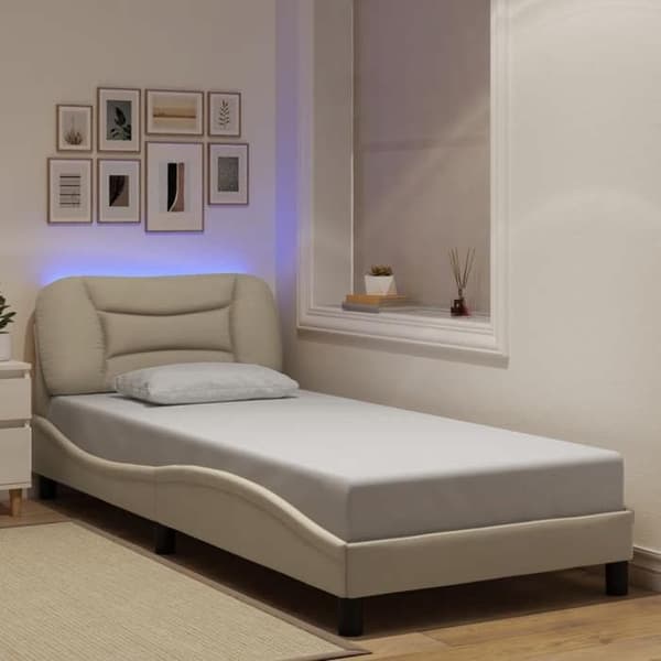 Sengestel - EKSKLUSIV HUS - Hvar - 90x200 cm - Creme - Indbygget LED Grädde