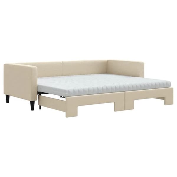 Maison Exclusive - Senge med udtræk og creme madras 90x200 cm stof