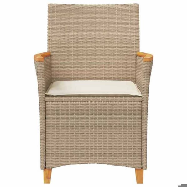Maison Exclusive - Trädgårdsstolar med kuddar, set om 2, beige, flätad plast och trä