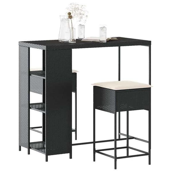 Maison Exclusive - Havebar sæt 3 stk med sorte puder i poly rattan Svart