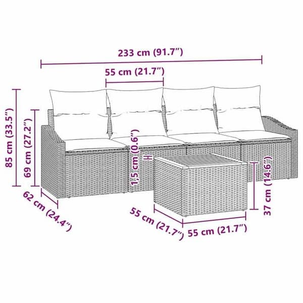 Maison Exclusive - 5 osan beige polyrottinkinen puutarhakalustesetti beige