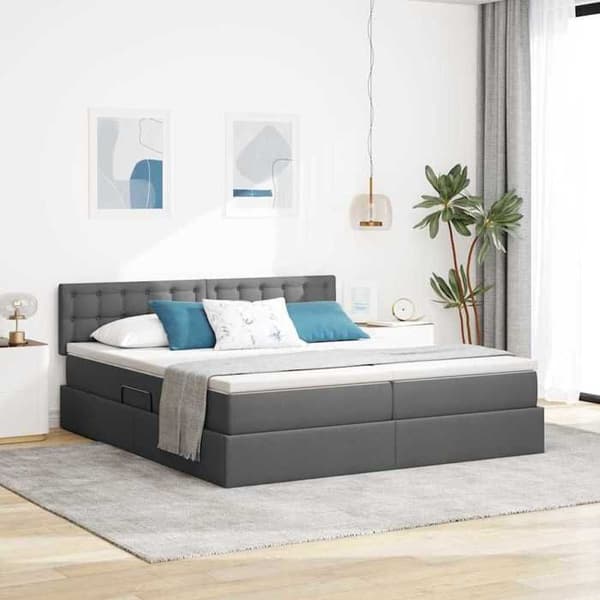 Maison Exclusive - Mørkegrå Opbevaringsseng 200 x 200 cm Syntetisk Læder Mörkgrå