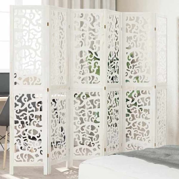 Adskillelse - EKSKLUSIV HUS - 6 paneler - Hvid - Massiv Paulownia - Foldbar Vit