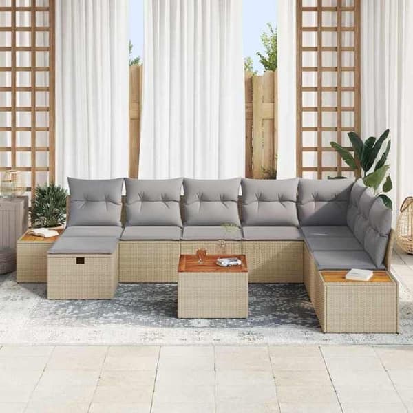 Maison Exclusive - 9 osan beige polyrottinkinen puutarhakalustesetti