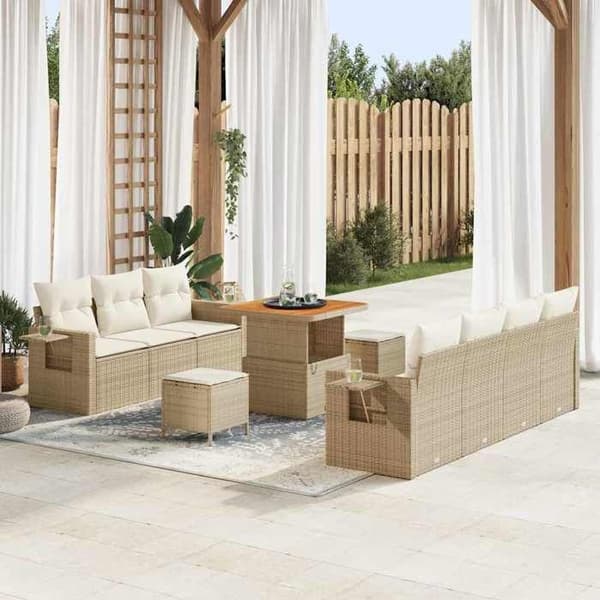 Maison Exclusive - 10 osan puutarhakalustesetti, beige polyrottinki