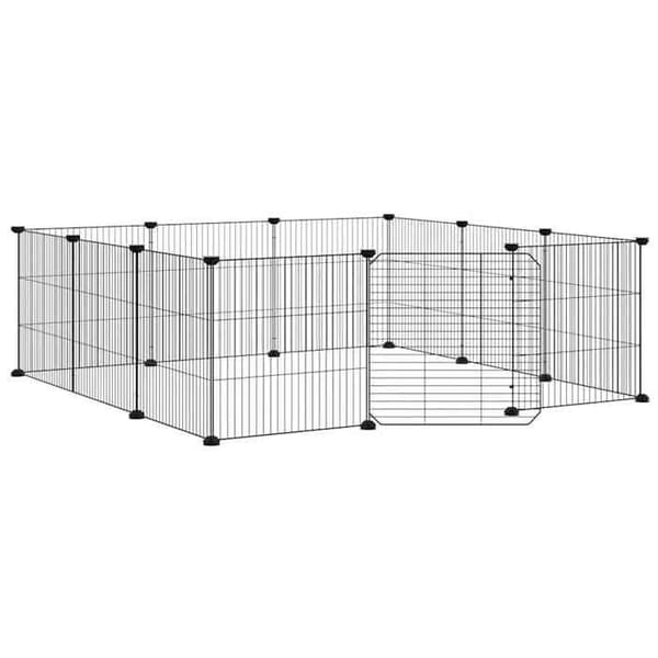 Maison Exclusive - Kæledyrbur med 12 paneler og dør, sort, 105 x 105 x 35 cm, stål