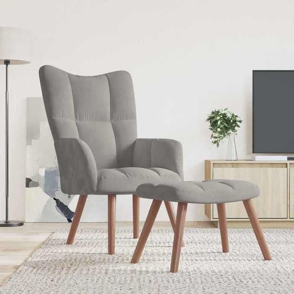 Maison Exclusive - Avkopplingsstol med fotstöd Ljusgrå Sammet Ljusgrått