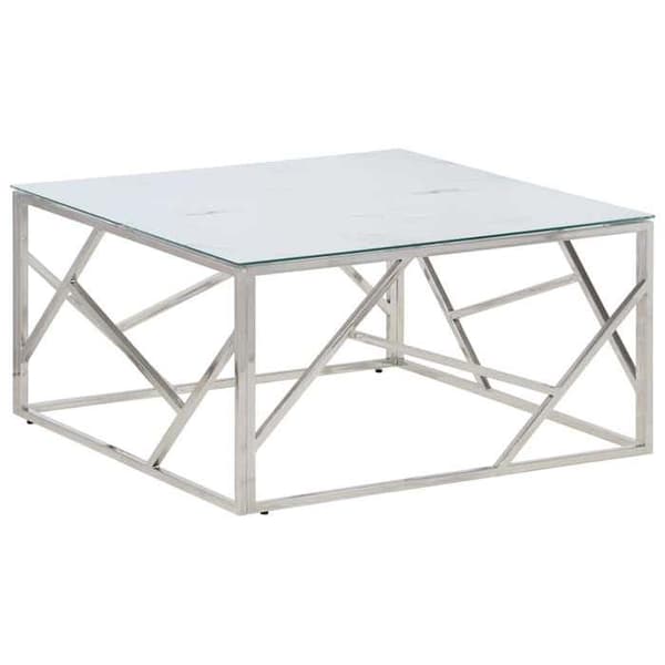 Bord - EKSKLUSIV HUS - 80 cm - Rustfrit stål - Hærdet glas marmor hvid - Sølv Silver