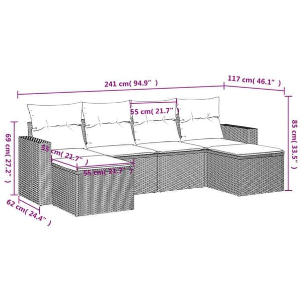 Maison Exclusive - Trädgårdsmöbler 6 delar med ljusgrå kuddar i flätad resin