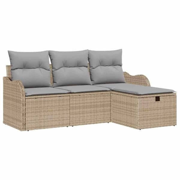 Trädgårdsoffmöbel - EXKLUSIVT HUS - Set 4 delar - Poly rattan - Beige/ljusgrå - Modulär, justerbart bord Beige och ljusgrå