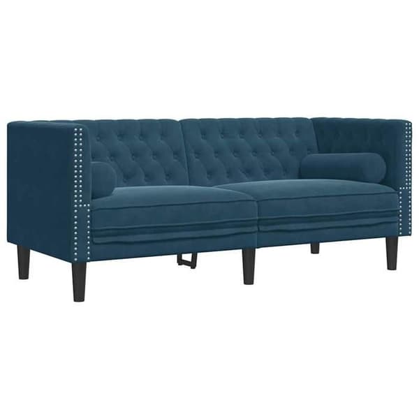 Maison Exclusive - Chesterfield-soffgrupp med 2 st kuddar i blått sammet Blå (sammet)