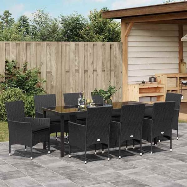 Maison Exclusive - 9 pc have spisebordssæt i sort polyrotin Svart
