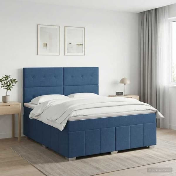 Maison Exclusive - Boxspring-sänky sinisellä patjalla 160 x 200 cm Kangas Blå